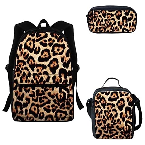 FKELYI 3-Piece Leopard Print Backpack Set Cover
