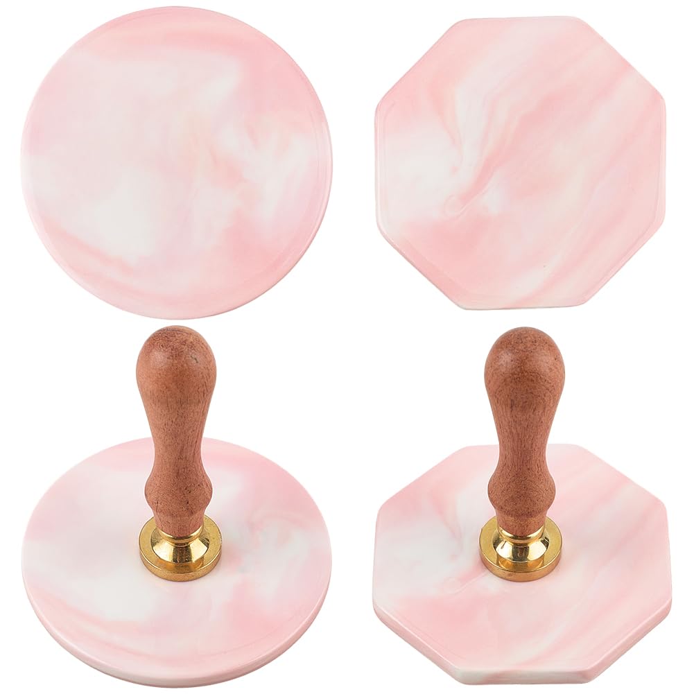 CRASPIRE 2Pcs Wax Seal Marble Pad Pink Octagon Round Ceramic Coasters Absorbent Stamp Mat Cooling Stone Heat Resistant Demoulding Plate Non-Stick Backing Board for Letter Documents Drink Cup Crafts