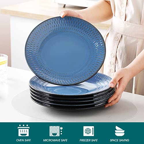 Vancasso Pluvo Dinner Plates Set, 10.5 Inch Large Ceramic Salad Plates, Microwave, Oven And Dishwasher Safe Plates Set Of 6, Stoneware Vintage Look Blue #TOP3
