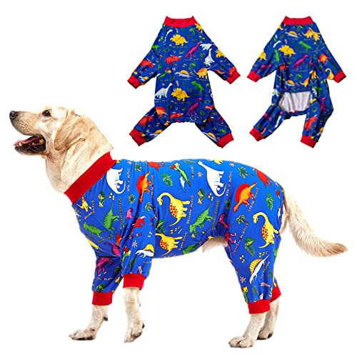 LovinPet Pitbull Large Dog Clothes, Wound Care/Post Surgery Dog Clothes, Lost World Dinosaurs Print, UV Protection
