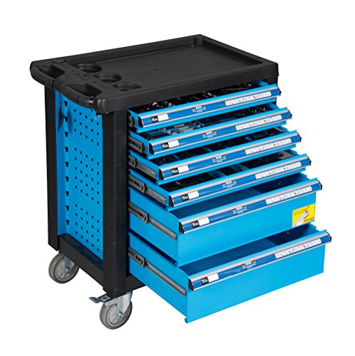 Bison Kraft Werkzeuge Werkzeugwagen Werkstattwagen blau abschließbar - gefüllt mit Werkzeug 154 teilig, 6 Schubladen – Bild 3