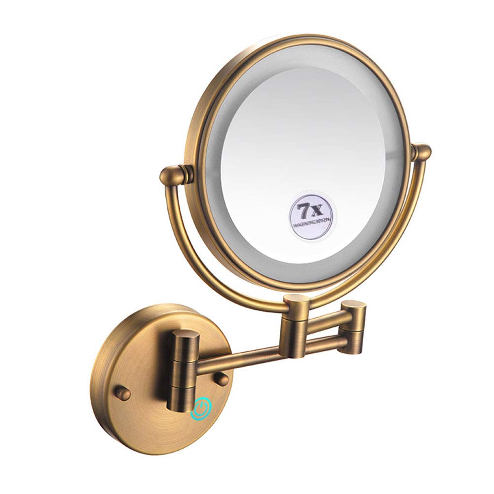 Specchio Espejo de maquillaje de pared con luces LED, giratorio de 360°, espejo de baño con aumento de doble cara, cableado, brazo extensible para un uso fácil, perfecto para aplicar maquillaje.