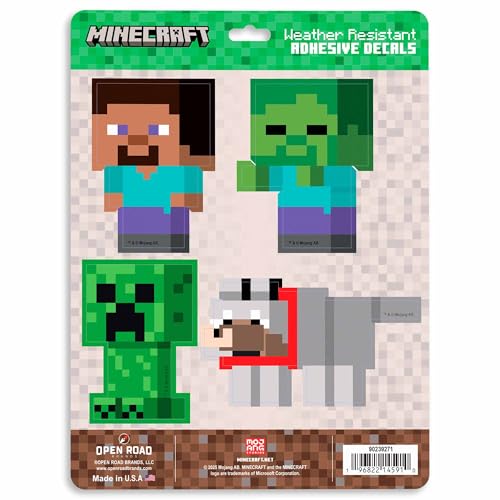Image of Minecraft Characters Adhesive Vinyl Decal Sticker Set - Fun Minecraft Stickers for Car, Water Bottle or Laptop, 1 Pack (4 Count)