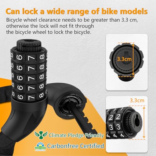 BOLEi Fahrradschloss Zahlenschloss mit 5-Stellig Zahlencode,Fahrradschloss mit Gehärtete Stahlkettenglieder,Kettenschloss Fahrrad,Anti-Diebstahl Fahrradschlösser für Fahrrad,E-Bike,Tür,Zaun,Grill