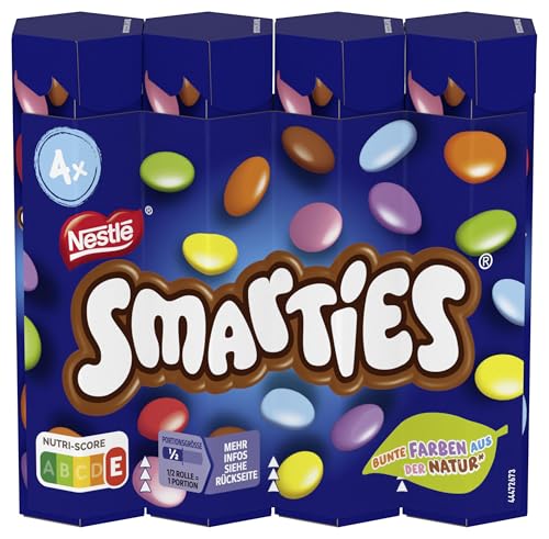 Nestlé SMARTIES Multipack kleine Rolle bunte Schokolinsen ideal für Kindergeburtstage Farben aus der Natur Hexagonrolle 1er Pack (1x (4 x 34g))