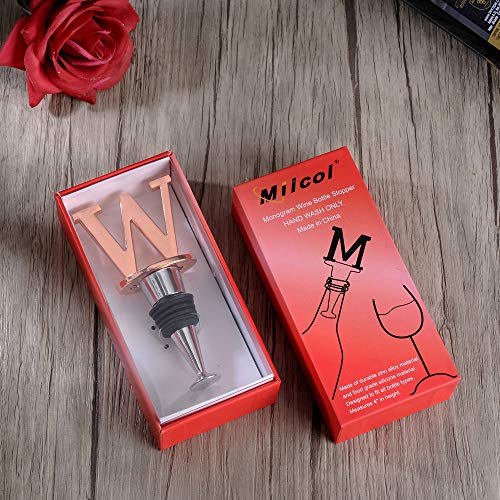 Wine And Beverage Bottle Stopper With Rose Gold Finish-Perfect Presents/Gift Idea For Valentines Day, Mothers Day, Fathers Day, Thanksgiving Day,W-Initial (Letter W) #TOP5