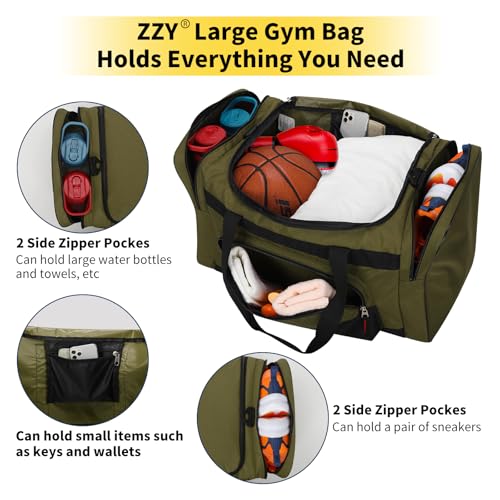 Image of Gym Bag 22 inch Sport Duffle Bag for Men, Olive Green | 55L, Spcious, Multi Pockets, Workout, Weekender Duffel Bag, Travel