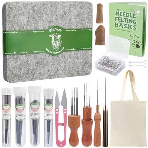 148 Pcs Needle Felting Kit, 4 Sizes 90 Pcs Felting Needles, Needle Felting Tool Kit with 8"x10" Wool Pad, Finger Cots, Wooden Handle for Felting Diy Craft
