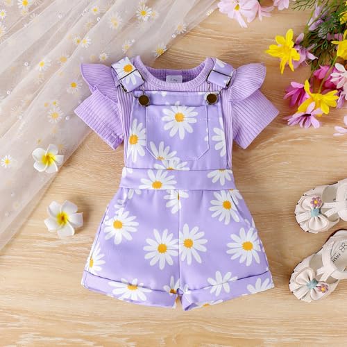 Baby Girls Clothes Set 2 Piece Summer Casual Cute Short Sleeve Rompers and Overalls Shorts 0-3 Years Toddler Outfits2