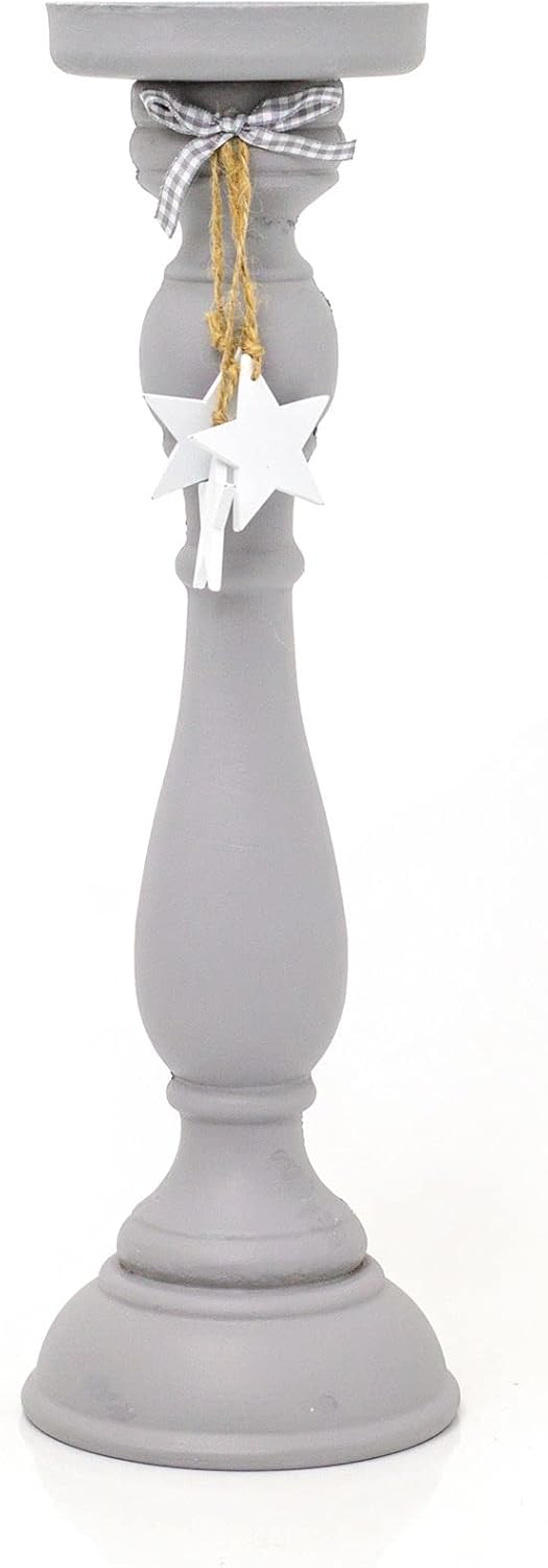 37cm Tall Grey Church Pillar Candle Holder Wooden Hanging Star Large