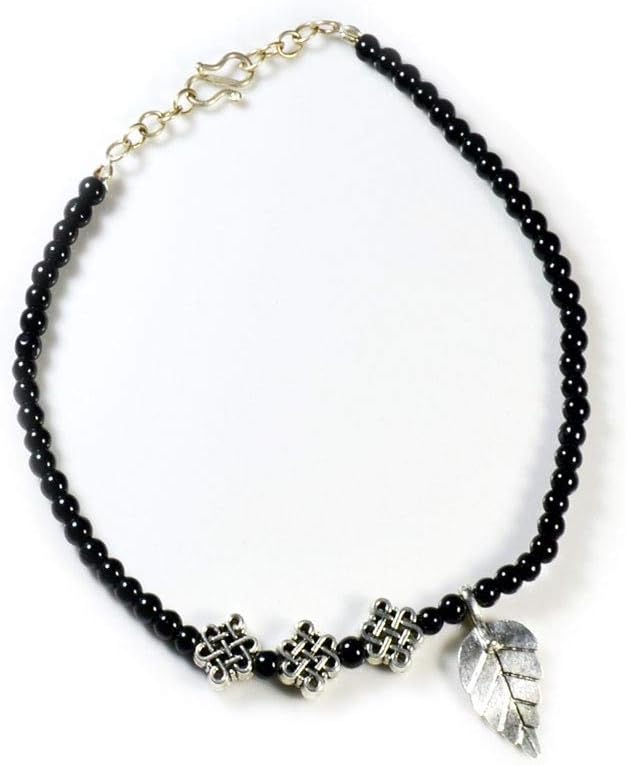 Adjustable Black Thread or Moti Anklet with Oxidised Silver Hanging Beads for Girls & Women