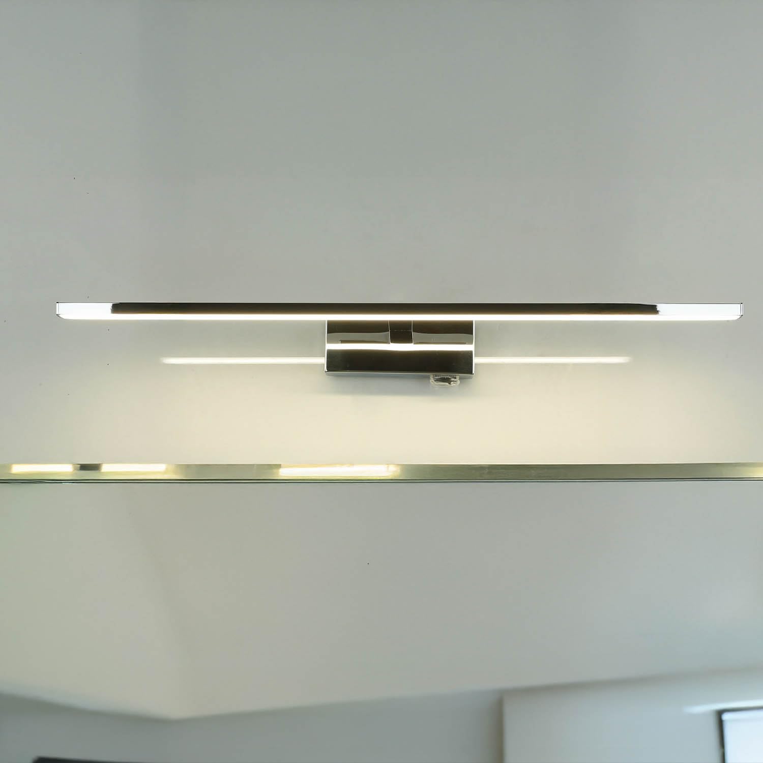 Licht-Erlebnisse LED Spiegelleuchte mit Schalter IP44 Chrom 4000 K 850 lm neutralweiß B: 55,5 cm Metall Wandleuchte Badezimmer Bad Lampe