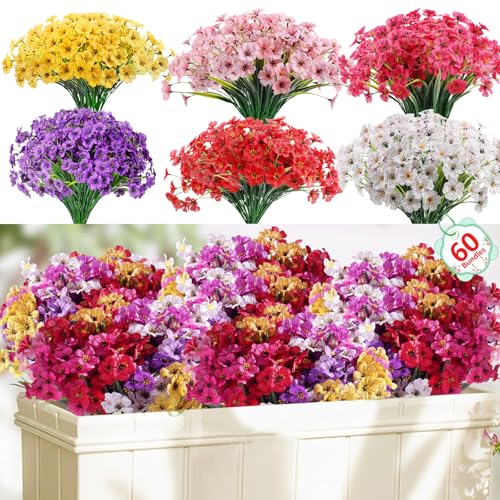 Image of Powbrace 60 Pack Artificial Flowers for Outdoor Indoor Fake Plants(Mixed)