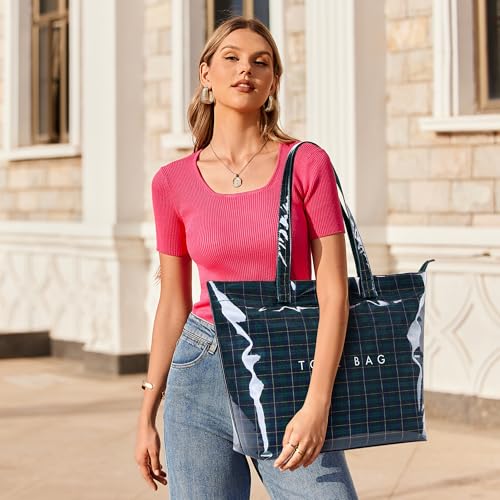 Image of KALIDI PVC Zipper Tote Bag, Jelly Kraft Paper Beach Bag Large Hobo Carry All Travel Shopping Handbag Plastic Shoulder Bag
