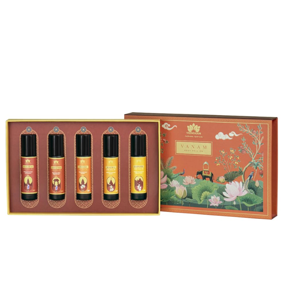 VRINDAAM Vanam Premium Ayurvedic Body Roll On Gift Box For Women & Men | Perfect For Anniversary, Birthdays & Special Occasions | 5 Piece Gift Set (5x8ML)-image-7