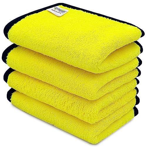 Image of SOFTSPUN Microfiber Hand & Face Wipes 280 GSM 20x30 Cms, 4 Piece Towel Set, (Yellow) Super Soft & Silky for Hand, Face and Body - Hypoallergenic Sensitive Skin Wipes & Washcloths.