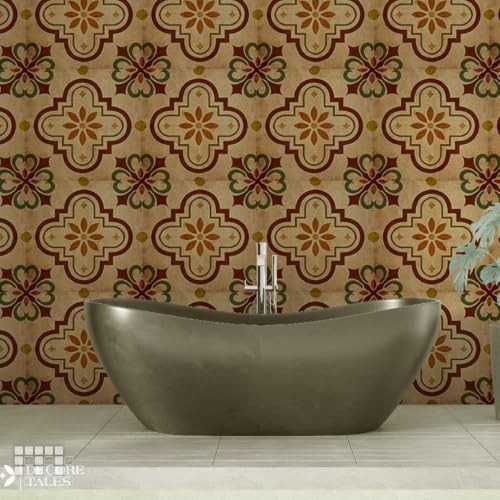 Image of Moroccan Tile Stickers | Waterproof Self Adhesive Peel & Stick Tile Decals for Kitchen Backsplash, Bathroom Wall, Floor, Furniture & Glass (4x4 Inch, Design 14, 36 Pic)