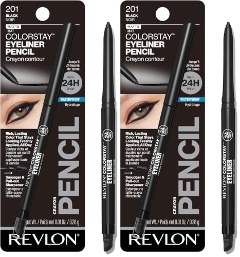 Image of Revlon ColorStay Pencil Waterproof Eyeliner, Smudge-Proof, Eye Makeup with Built-in Sharpener, Stocking Stuffer for Women, 201 Black, 0.01 oz (Pack of 2)