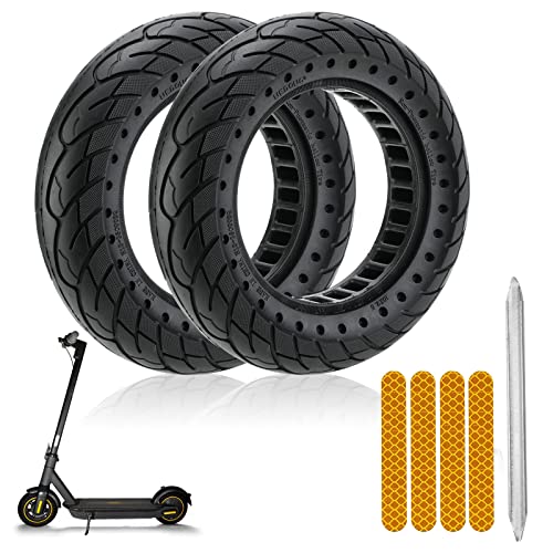 Solid Rubber Tire 10x2.5 Inch for Ninebot Segway MAX G30 G30P G30LP Electric Scooter, Honeycomb Explosion-Proof Double Shock Absorption Front/Rear Tire Replacement Accessories 2PCS