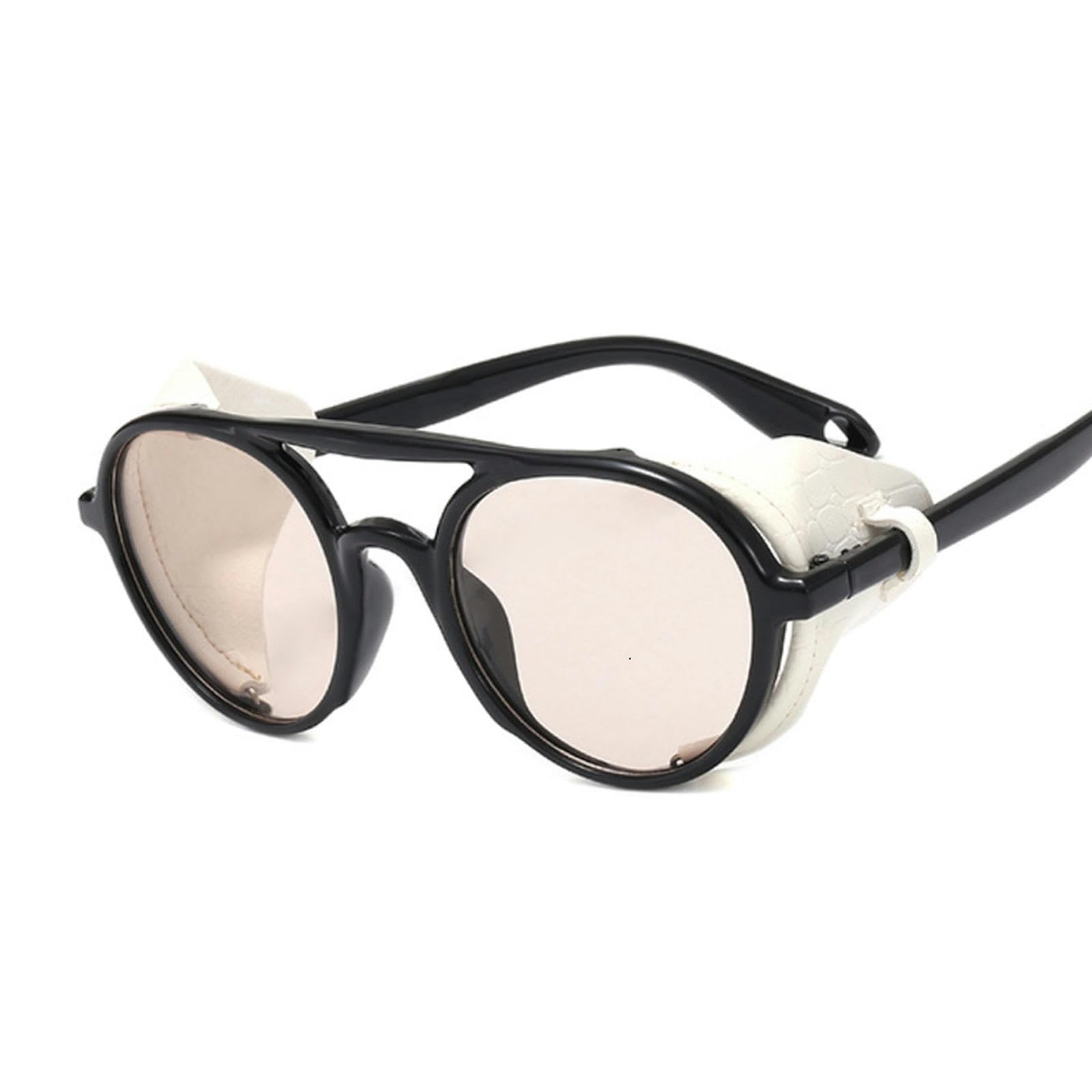 NOGRAX Occhiali Telaio In Pelle Occhiali Da Sole Punk Per Uomini Steampunk Woman Rotond Vintage Rivettatore Di Occhiali Da Sole