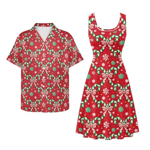 Image of Dreaweet Summer Dresses for Women A-Line Sleeveless Flowy Sun Dresses,Men's Casual Button-Down Shirts,Couple Matching Outfits