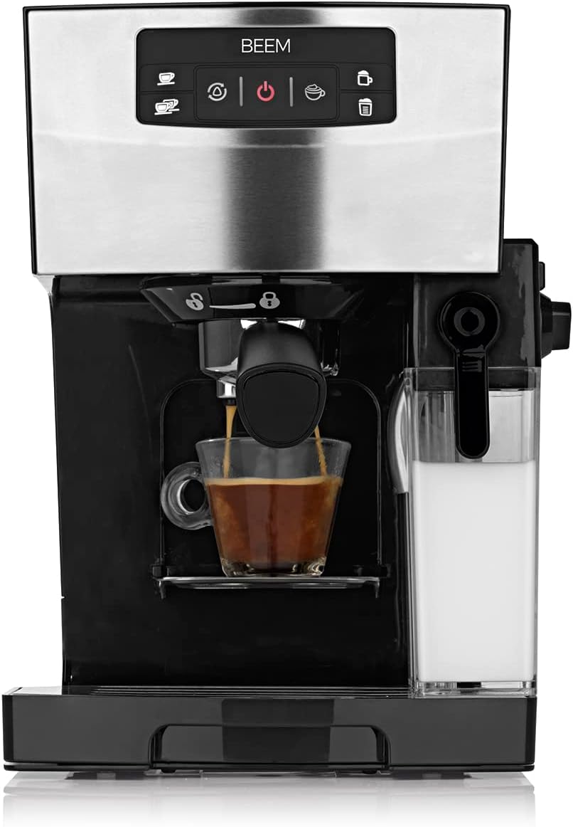 BEEM Espresso-Classico II brewing espresso into a glass cup