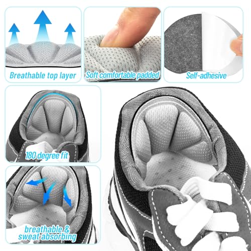 Image of Heel Cushions for Shoes, 12Pcs Mesh Self-Adhesive Back of Heel Cushion Inserts, Reusable Gray Shoe Heel Pad for Women Men Shoes Too Big