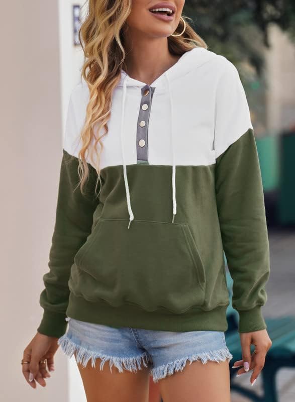 Dokotoo Womens 2025 Hoodies Button Collar Drawstring Hooded Pullover Sweatshirt Casual Long Sleeve Tops Shirts - Image 4