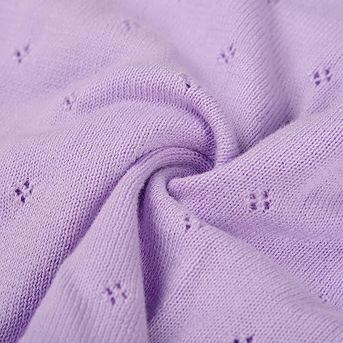 Image of Girls Cardigan Knit Sweater Long Sleeve Cropped Cardigan Girls Shawl Cover up (Purple, 140)
