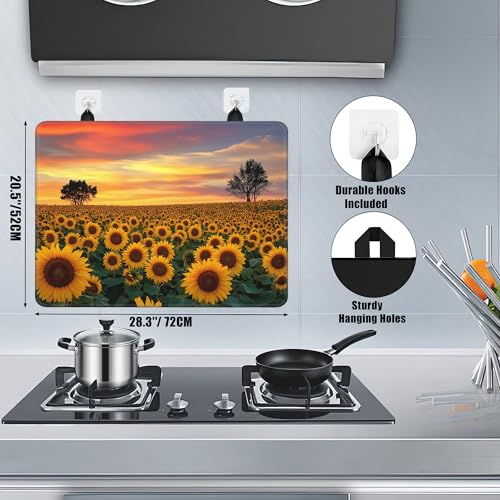 Image of Electric Stove Top Cover,Sunflower Field Stove Cover for Glass Top Electric Stove,Rustic Flowers Heat Resistant Flat Top Stove Mat Countertop Protector, 28 x 20 Inch