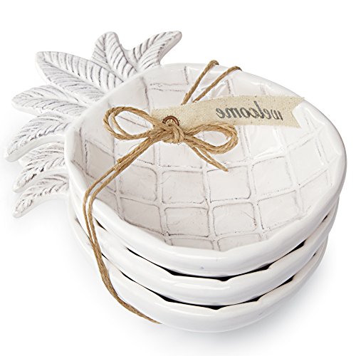 Mud Pie Ceramic Pineapple Shaped Dip Condiment Bowls Set Of 3 #TOP1