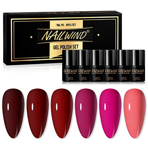 Nailwind Gel Nail Polish Set,6pcs Red Colors Series Nail Art Decoration Soak Off UV LED Nail Polish