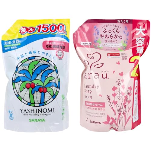 【セット品】食器用洗剤詰替+洗濯用石けん詰替 2点セット 家庭のナチュラル洗浄ケアに 野菜 食器 詰替 特大 1500mL 手肌 優しい 無香料 無着色 生分解性 中性 合成洗剤 台所 洗浄 成分 植物由来 調理器具用