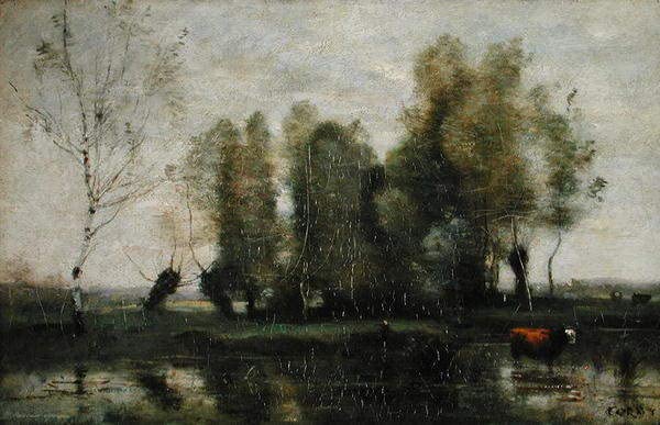 Poster sur toile Jean Baptiste Camille Corot tableau paysage arbres décoration murale 58x90 cm