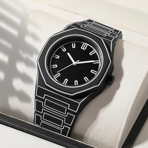 Image of Shocknshop Minimalist Creative Sketch Design Black Analog Plastic Chain Strap Wrist Watch for Men Boys -WCH375
