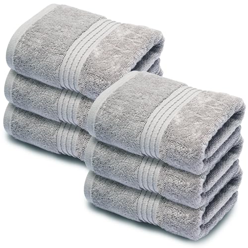 Image of Makooz Premium Face Flannels Pack of 6-700 GSM Ring Spun Egyptian Cotton Towel Set - Super Soft, Absorbent, Quick Dry Wash Cloth - Luxurious Plush Bath Flannel for Home, Hotel & Spa - 33x33CM Grey