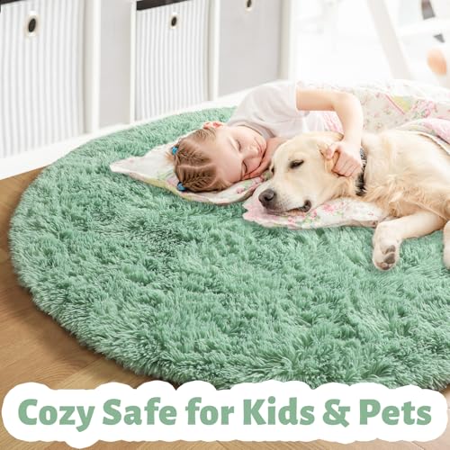 Tapis rond à poils longs Amdrebio doux pour chambre d'enfant