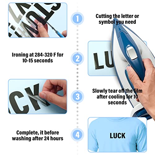 Image of Lucomb 10 Sheets 440 Pieces Iron on Letters, 2 Inch Heat Transfer Vinyl Letters with A-Z PU Alphabets Sticker for Fabric, Clothing T-Shirt Printing DIY Craft