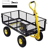 TUIYIDUO ガーデンカート 耐荷重400KG カゴ付き台車 運搬車 2-in-1ハンドル 手引き台車 多機能農業用スチールメッシュカート エア注入式滑り止めタイヤ 取り外し可能な側面 ガーデン 倉庫 家庭用 引越し 買い物 持ち運び便利 組立説明書付き（96×51×22CM ）