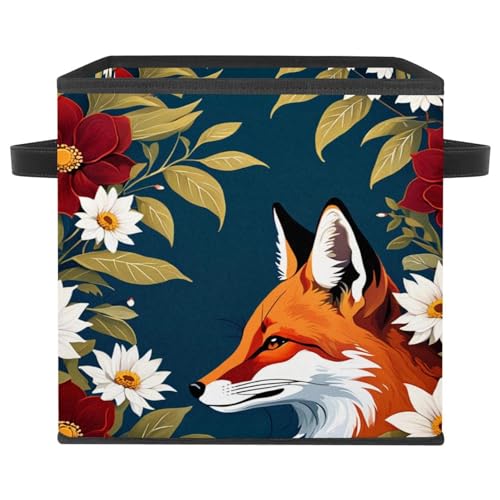 Boîte de rangement pliable motif renard fleur - Cube durable en tissu - 2