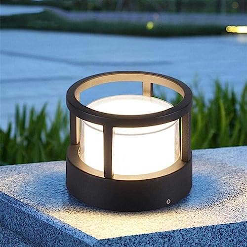 OXFUZZ Round Post Cap Outdoor Lights Waterproof LED Pillar Light Fixture Hard Wired Black White Shade Modern Column Light Aluminum Pillar Lantern for Deck Patio Lawn Pedestal Garden Floor Lights