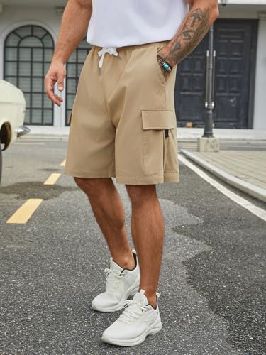 Image of Hardaddy Men's Casual Stretch Cargo Shorts Classic Drawstring Elastic Waist Relaxed Fit Work Short with 5 Pockets