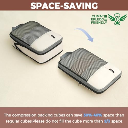 Image of BAGAIL 4 Set /6 Set /8 Set Compression Packing Cubes Travel Accessories Expandable Packing Organizers (Half Mesh, 8-Beige)
