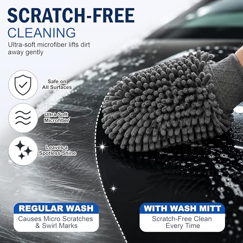 Image of JD FRESH 1 Pack Microfiber Wash Mitt for Car Cleaning, Ultra Soft Dual Sided Scratch Free & Super Absorbent Reusable Car Wash Duster Gloves /Microfiber Glove for Car, Bike, Dusting & Washing - Grey