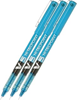 BX V5 Hi-Tecpoint Extra Fine Rollerball Pen – 0.5mm Tip, 0.3mm Line Width, Light Blue Ink, Pack of 3