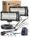 LEDMIRCY 7 Inch LED Light Bar Kit with Rocker Switch Wire Harness 2PCS LED Pod Lights Triple Rows White Spot Flood Combo Beam Off Road Lights for Jeep Truck ATV SUV UTV Boat IP68 Waterproof