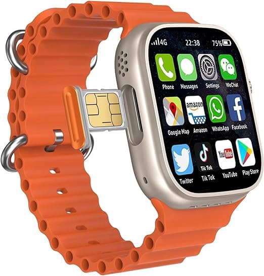 Android Smart 4G watch, Android OS interface, Pre installed apps, AMOLED Display screen | Sports and fitness Tracker, Cellular, Wi-Fi, Tiktok Instagram on the watch, Sim card watch