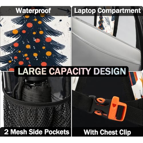 Christmas Clear Backpack for Stadium Events, Snowflakes Waterproof Clear Bag for Women Men Adult Sport Work Daily Music Festival and Concerts3