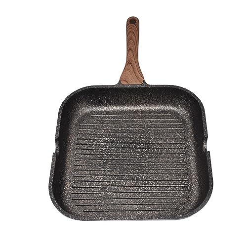 Grill Cuadrada con Crestas Paralelas para Evacuación y Marcas de Grasa de Grasa, una Sartén para el Bistec - Fenólico (Los 24cm)