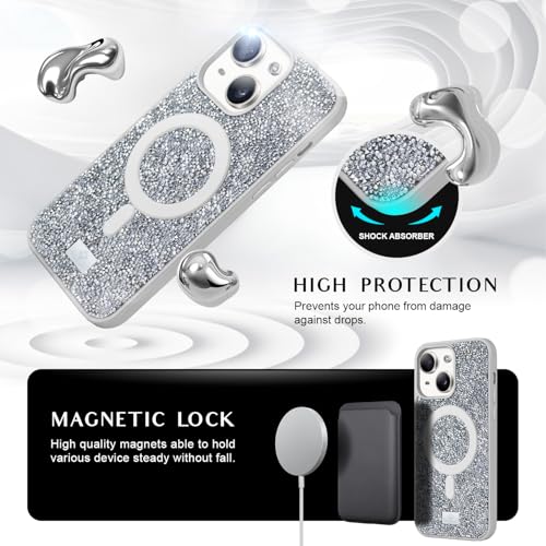 Coque iPhone 15 paillette compatible MagSafe étui diamant argent - 5